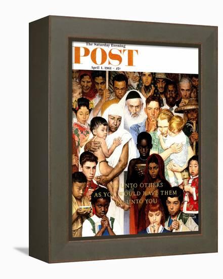 "Golden Rule" (Do unto others) Saturday Evening Post Cover, April 1,1961-Norman Rockwell-Framed Premier Image Canvas