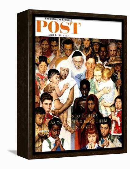 "Golden Rule" (Do unto others) Saturday Evening Post Cover, April 1,1961-Norman Rockwell-Framed Premier Image Canvas