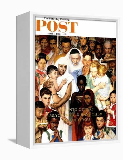 "Golden Rule" (Do unto others) Saturday Evening Post Cover, April 1,1961-Norman Rockwell-Framed Premier Image Canvas