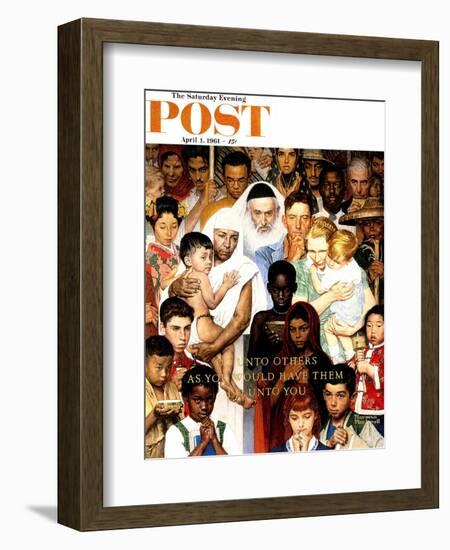 "Golden Rule" (Do unto others) Saturday Evening Post Cover, April 1,1961-Norman Rockwell-Framed Premium Giclee Print