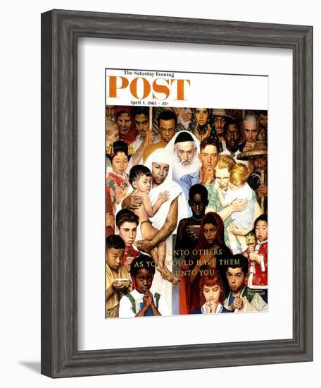 "Golden Rule" (Do unto others) Saturday Evening Post Cover, April 1,1961-Norman Rockwell-Framed Giclee Print