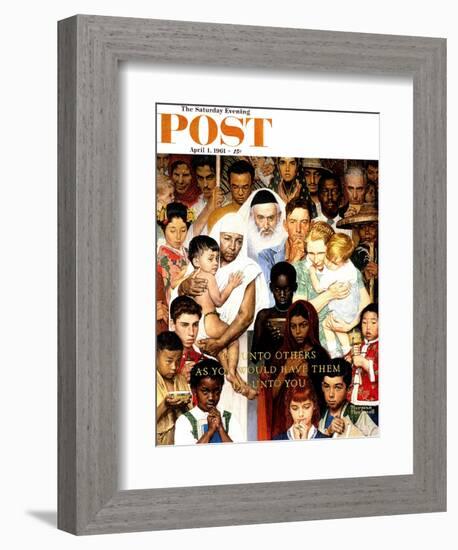 "Golden Rule" (Do unto others) Saturday Evening Post Cover, April 1,1961-Norman Rockwell-Framed Giclee Print