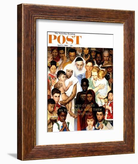 "Golden Rule" (Do unto others) Saturday Evening Post Cover, April 1,1961-Norman Rockwell-Framed Giclee Print