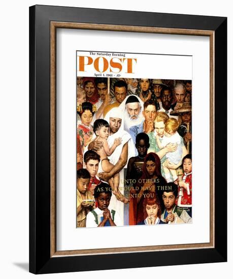 "Golden Rule" (Do unto others) Saturday Evening Post Cover, April 1,1961-Norman Rockwell-Framed Giclee Print