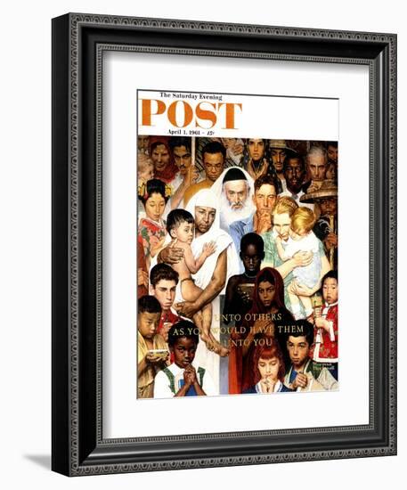 "Golden Rule" (Do unto others) Saturday Evening Post Cover, April 1,1961-Norman Rockwell-Framed Giclee Print