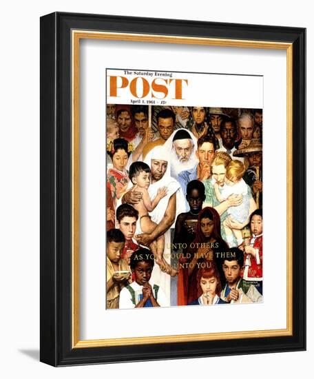 "Golden Rule" (Do unto others) Saturday Evening Post Cover, April 1,1961-Norman Rockwell-Framed Giclee Print