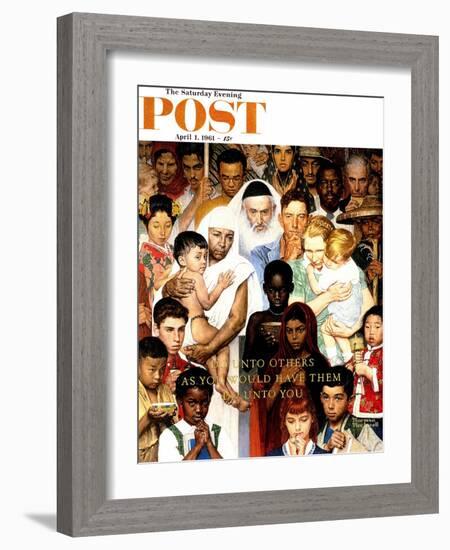 "Golden Rule" (Do unto others) Saturday Evening Post Cover, April 1,1961-Norman Rockwell-Framed Giclee Print