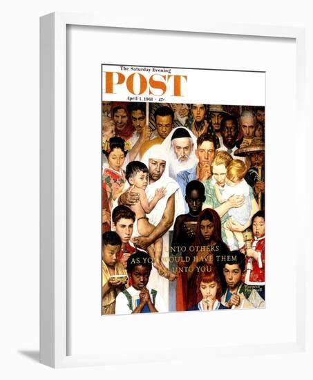 "Golden Rule" (Do unto others) Saturday Evening Post Cover, April 1,1961-Norman Rockwell-Framed Giclee Print