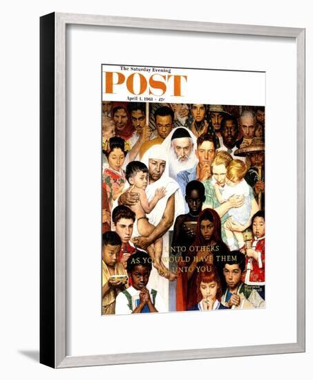 "Golden Rule" (Do unto others) Saturday Evening Post Cover, April 1,1961-Norman Rockwell-Framed Giclee Print