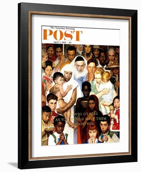 "Golden Rule" (Do unto others) Saturday Evening Post Cover, April 1,1961-Norman Rockwell-Framed Giclee Print