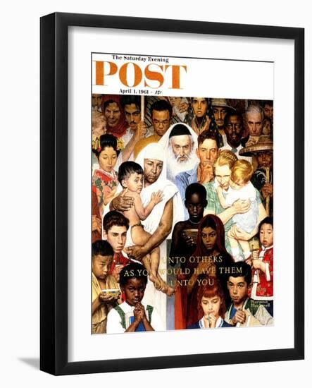 "Golden Rule" (Do unto others) Saturday Evening Post Cover, April 1,1961-Norman Rockwell-Framed Giclee Print