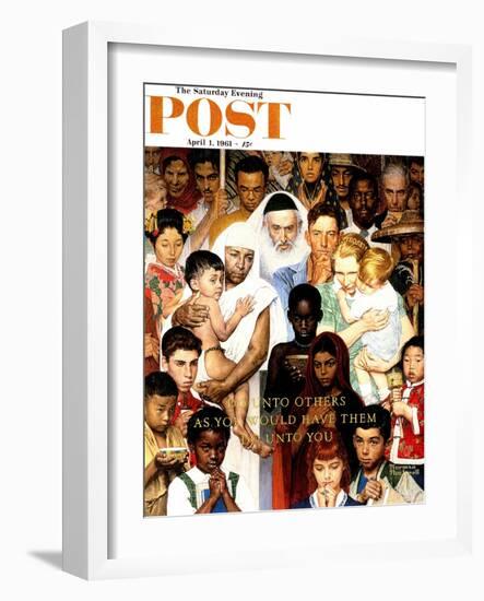 "Golden Rule" (Do unto others) Saturday Evening Post Cover, April 1,1961-Norman Rockwell-Framed Giclee Print