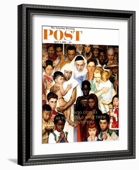 "Golden Rule" (Do unto others) Saturday Evening Post Cover, April 1,1961-Norman Rockwell-Framed Giclee Print