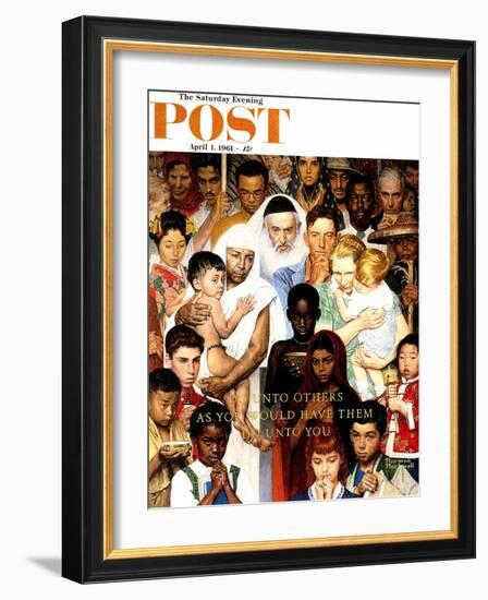 "Golden Rule" (Do unto others) Saturday Evening Post Cover, April 1,1961-Norman Rockwell-Framed Giclee Print