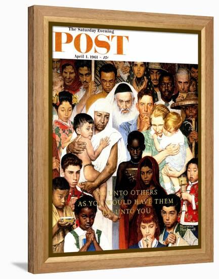 "Golden Rule" (Do unto others) Saturday Evening Post Cover, April 1,1961-Norman Rockwell-Framed Premier Image Canvas
