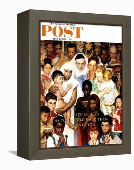 "Golden Rule" (Do unto others) Saturday Evening Post Cover, April 1,1961-Norman Rockwell-Framed Premier Image Canvas