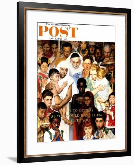"Golden Rule" (Do unto others) Saturday Evening Post Cover, April 1,1961-Norman Rockwell-Framed Premium Giclee Print