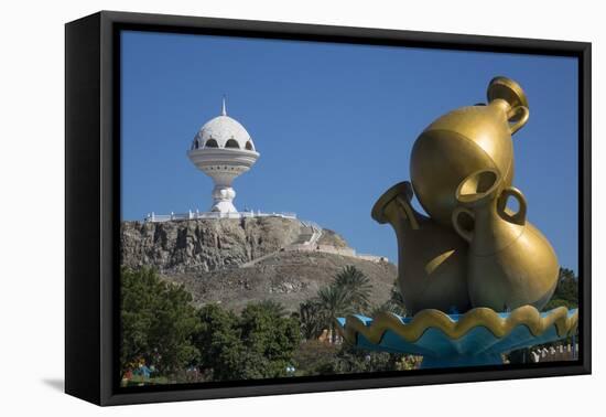 Golden Sculpture on Road Roundabout and Incense Burner (Riyam Monument), Muscat, Oman, Middle East-Rolf Richardson-Framed Premier Image Canvas