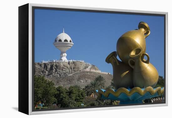 Golden Sculpture on Road Roundabout and Incense Burner (Riyam Monument), Muscat, Oman, Middle East-Rolf Richardson-Framed Premier Image Canvas