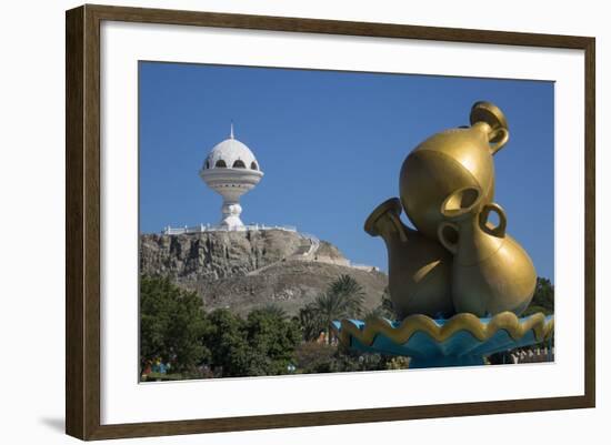 Golden Sculpture on Road Roundabout and Incense Burner (Riyam Monument), Muscat, Oman, Middle East-Rolf Richardson-Framed Photographic Print