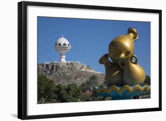 Golden Sculpture on Road Roundabout and Incense Burner (Riyam Monument), Muscat, Oman, Middle East-Rolf Richardson-Framed Photographic Print