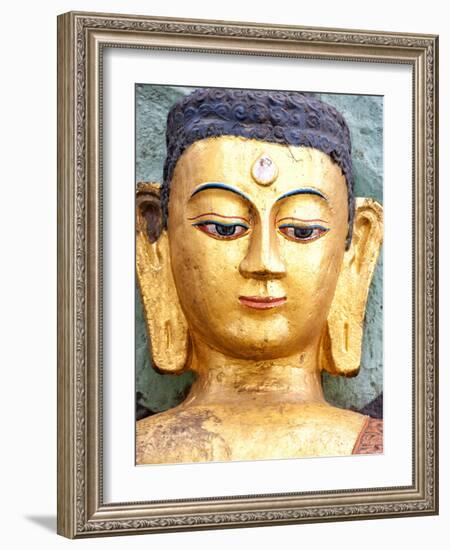 Golden Statue of Buddha Near Swayambhunath, Kathmandu, Nepal, Asia-Lee Frost-Framed Photographic Print