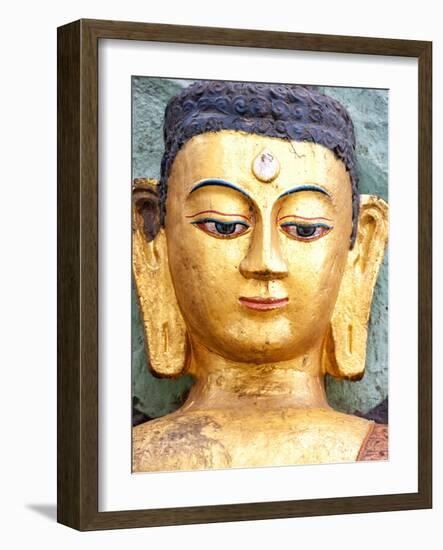 Golden Statue of Buddha Near Swayambhunath, Kathmandu, Nepal, Asia-Lee Frost-Framed Photographic Print