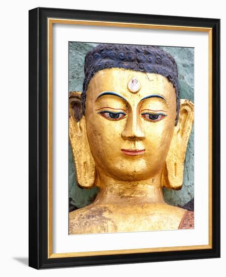 Golden Statue of Buddha Near Swayambhunath, Kathmandu, Nepal, Asia-Lee Frost-Framed Photographic Print