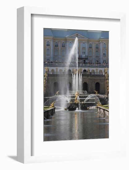 Golden Statues and Fountains of the Grand Cascade at Peterhof Palace, St. Petersburg, Russia-Martin Child-Framed Photographic Print