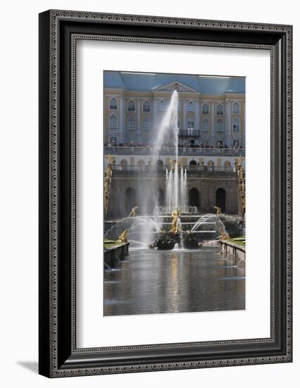 Golden Statues and Fountains of the Grand Cascade at Peterhof Palace, St. Petersburg, Russia-Martin Child-Framed Photographic Print