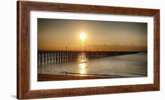 Golden Sunlight over a Wooden Pier, Keansburg, New Jersey-George Oze-Framed Photographic Print