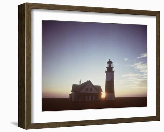 Golden Sunset at Nantucket, Mass. with Sankaty Head Lighthouse Silhouetted Against Sky-Andreas Feininger-Framed Photographic Print