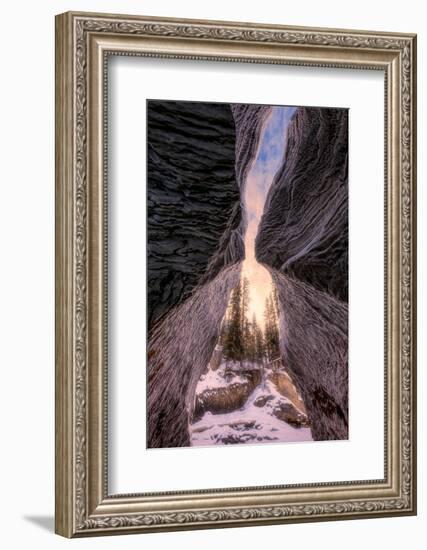 Golden sunset in Yoho National Park at Natural Bridges with snow and ice during winter-David Chang-Framed Photographic Print