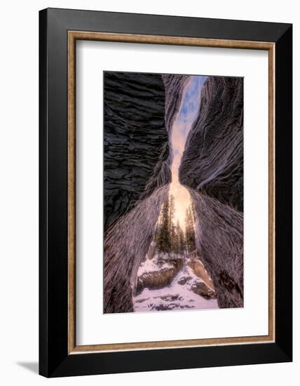 Golden sunset in Yoho National Park at Natural Bridges with snow and ice during winter-David Chang-Framed Photographic Print
