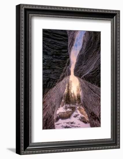 Golden sunset in Yoho National Park at Natural Bridges with snow and ice during winter-David Chang-Framed Photographic Print