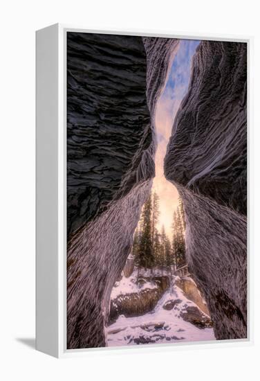 Golden sunset in Yoho National Park at Natural Bridges with snow and ice during winter-David Chang-Framed Premier Image Canvas