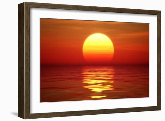 Golden Sunset over Calm Water (Digital Artwork)-Johan Swanepoel-Framed Art Print