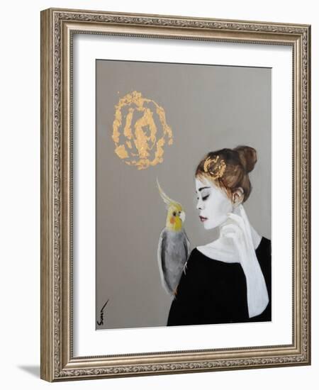 Golden Women with Cockatiel, 2016-Susan Adams-Framed Giclee Print