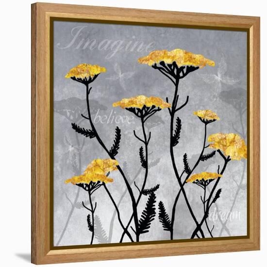 Golden Yarrow Flowers on Gray Background with Inspirational Words-Bee Sturgis-Framed Stretched Canvas