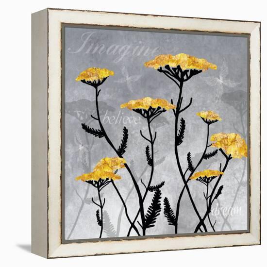 Golden Yarrow Flowers on Gray Background with Inspirational Words-Bee Sturgis-Framed Stretched Canvas