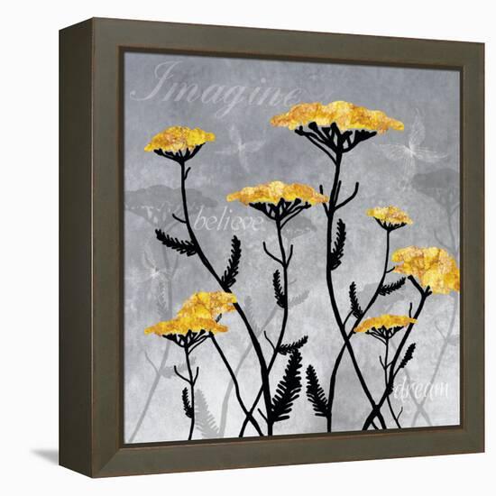 Golden Yarrow Flowers on Gray Background with Inspirational Words-Bee Sturgis-Framed Stretched Canvas