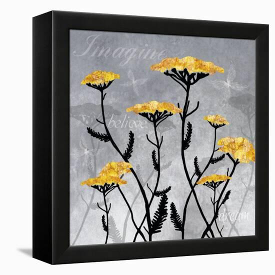 Golden Yarrow Flowers on Gray Background with Inspirational Words-Bee Sturgis-Framed Stretched Canvas