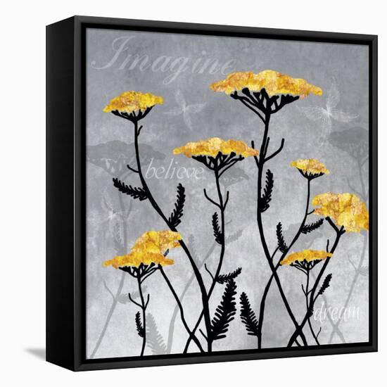 Golden Yarrow Flowers on Gray Background with Inspirational Words-Bee Sturgis-Framed Stretched Canvas