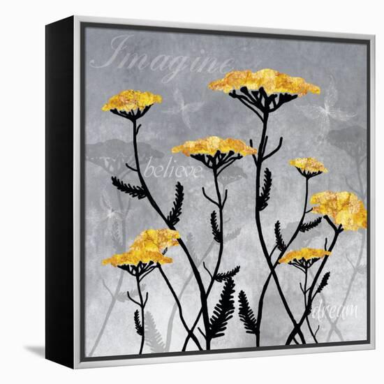 Golden Yarrow Flowers on Gray Background with Inspirational Words-Bee Sturgis-Framed Stretched Canvas