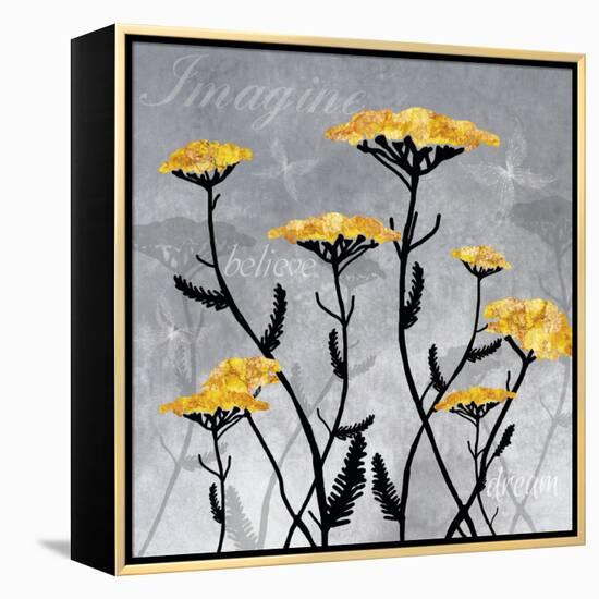 Golden Yarrow Flowers on Gray Background with Inspirational Words-Bee Sturgis-Framed Stretched Canvas