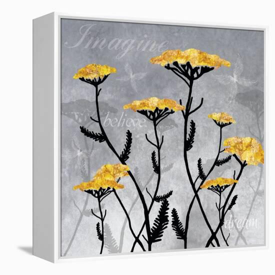 Golden Yarrow Flowers on Gray Background with Inspirational Words-Bee Sturgis-Framed Stretched Canvas