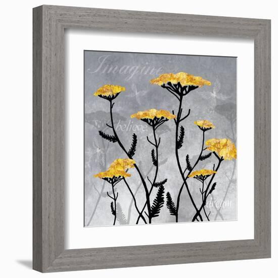 Golden Yarrow Flowers on Gray Background with Inspirational Words-Bee Sturgis-Framed Art Print