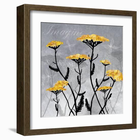 Golden Yarrow Flowers on Gray Background with Inspirational Words-Bee Sturgis-Framed Art Print