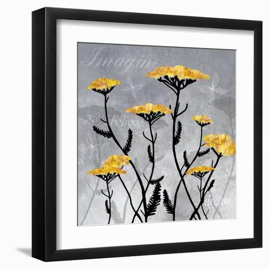 Golden Yarrow Flowers on Gray Background with Inspirational Words-Bee Sturgis-Framed Art Print