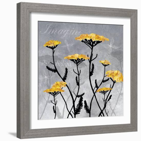 Golden Yarrow Flowers on Gray Background with Inspirational Words-Bee Sturgis-Framed Art Print